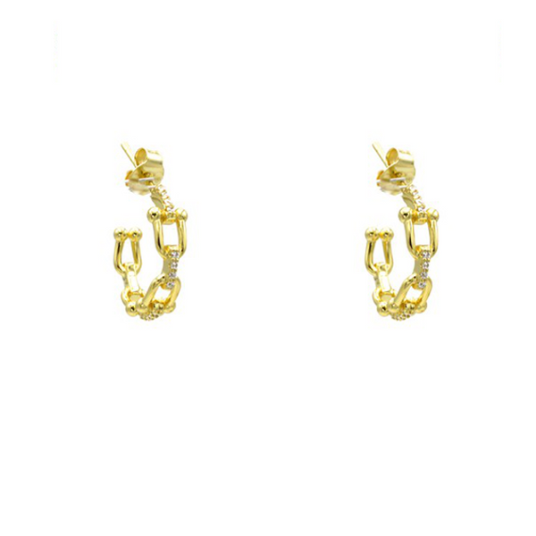 Sterling Silver Gold Plated CZ Chain Earrings