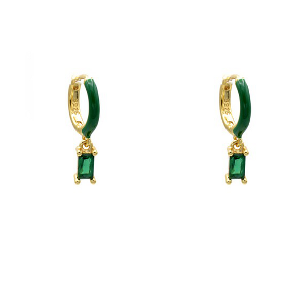 Sterling Silver Gold Plated Emerald CZ Dangle Earrings