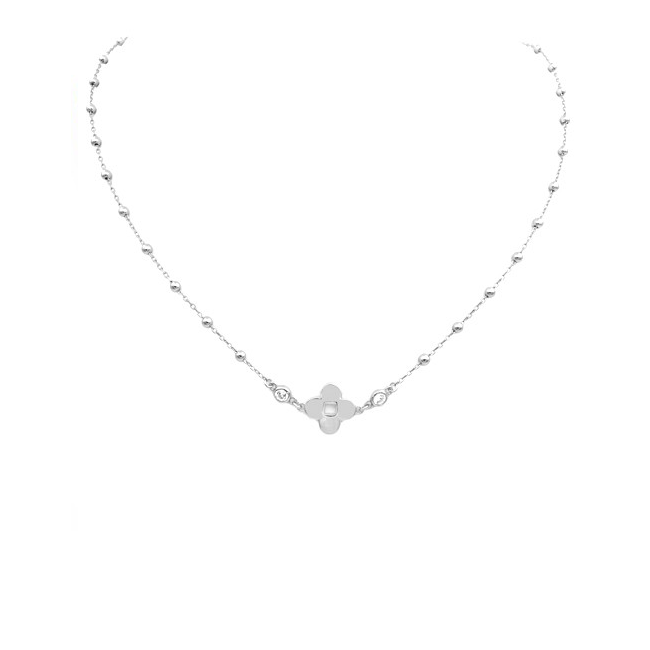 Sterling Silver CZ Clover Pendant Necklace