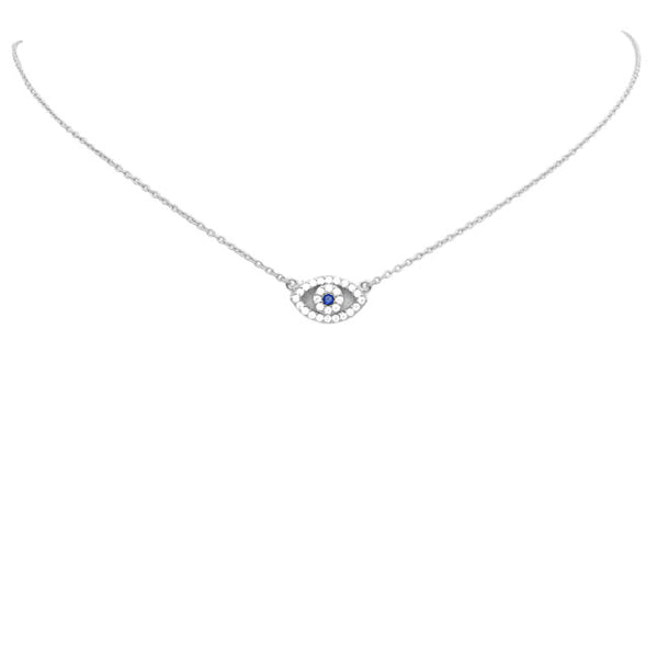 Sterling Silver CZ Evil Eye Necklace