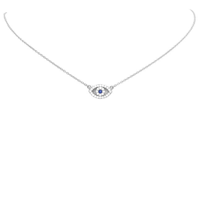 Sterling Silver CZ Evil Eye Necklace