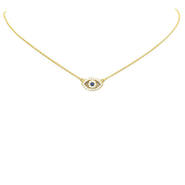 Sterling Silver Gold Plated CZ Evil Eye Necklace