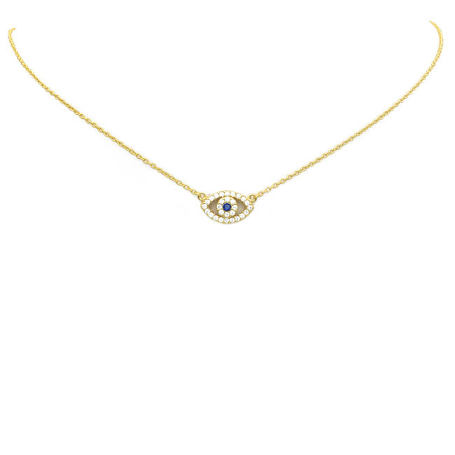 Sterling Silver Gold Plated CZ Evil Eye Necklace