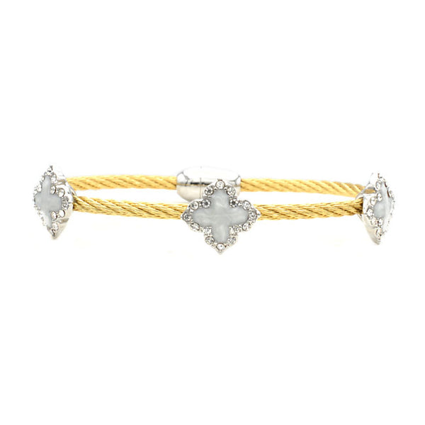 Two Tone Cubic Zirconia Magnetic Clover Bracelet