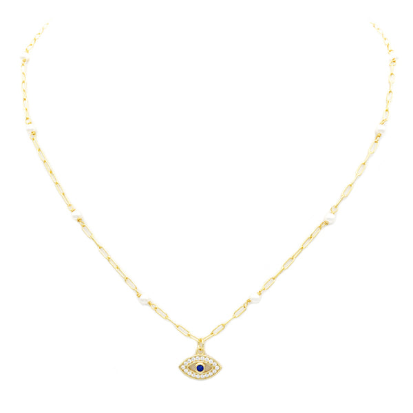 Sterling Silver Gold Plated Evil Eye Pendant Necklace