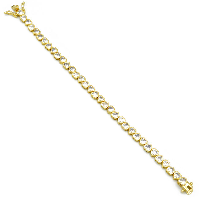 Gold Cubic Zirconia Tennis Heart Bracelet