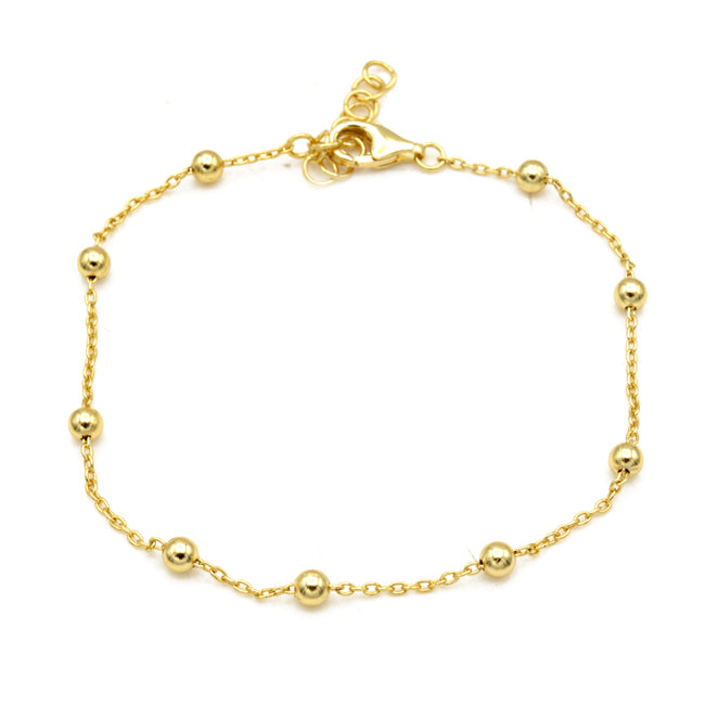 Sterling Silver Gold Plated Beaded Chain Bracelet