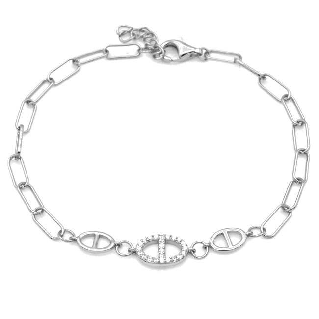 Sterling Silver CZ Link Chain Bracelet