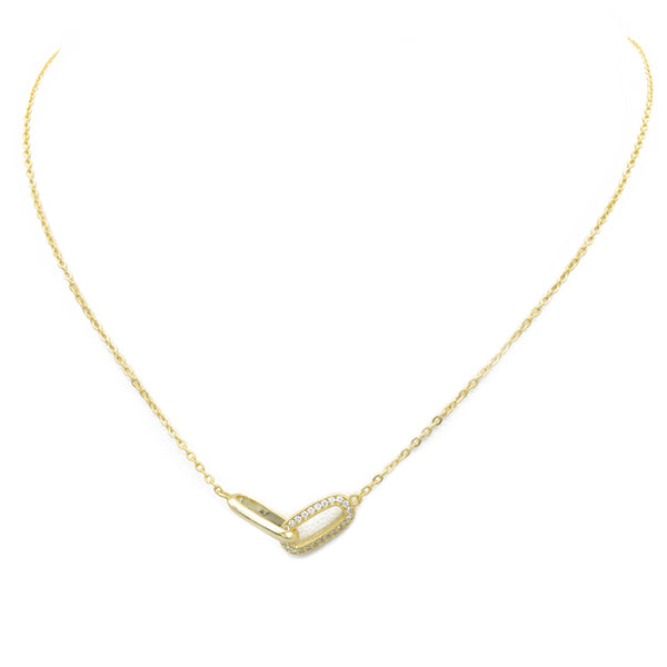 Sterling Silver Gold Plated CZ Link Pendant Necklace