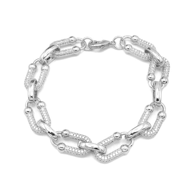 Silver Link Chain CZ Bracelet