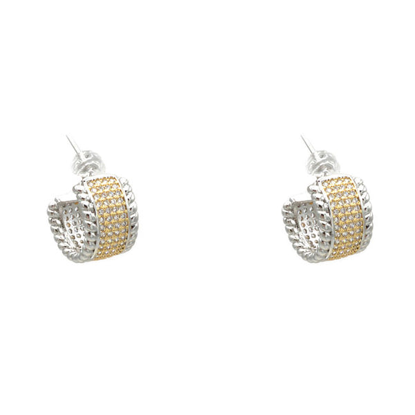 Two Tone CZ Hoop Earring