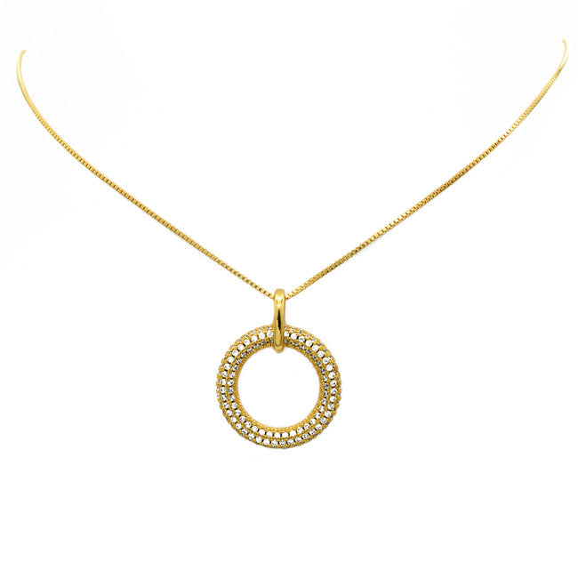 Gold Filled CZ Open Circle Pendant Necklace