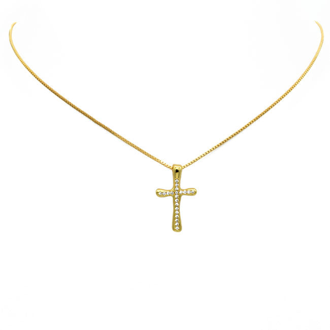 Gold Filled CZ Cross Pendant Necklace