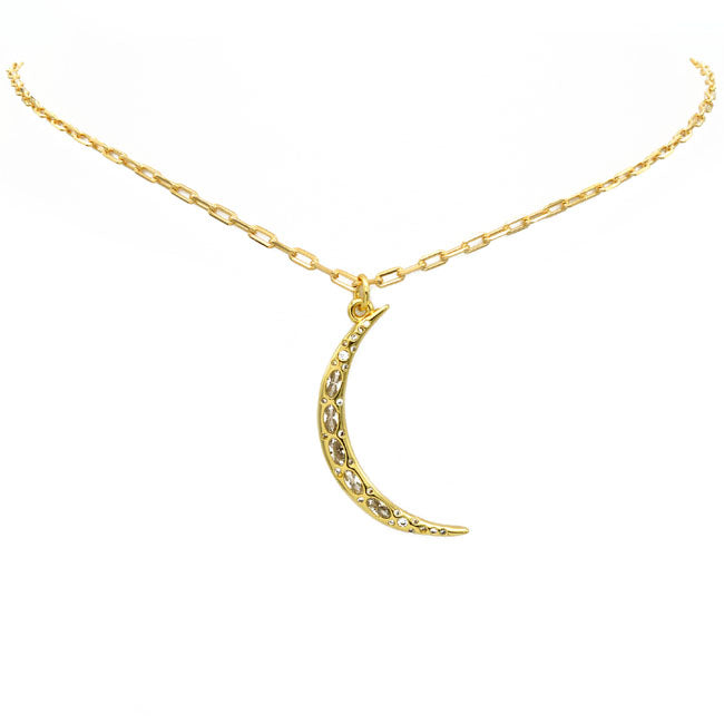 Gold Filled CZ Moon Pendant Necklace