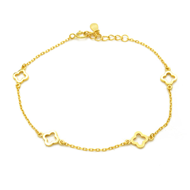 Sterling Silver Gold Plated Clover Chain Bracelet