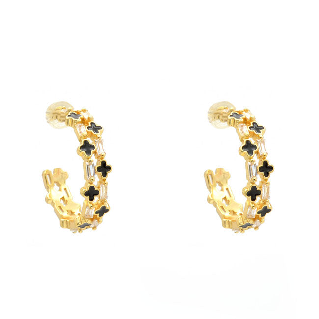 Gold Filled CZ Clover Hoop Earring