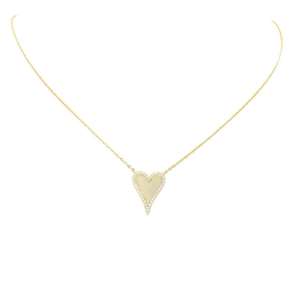 Sterling Silver Gold Plated CZ Heart Necklace