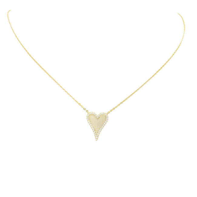 Sterling Silver Gold Plated CZ Heart Necklace