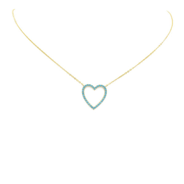 Sterling Silver Gold Plated CZ Heart Necklace