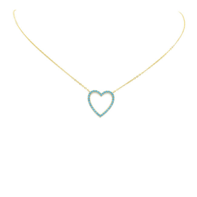 Sterling Silver Gold Plated CZ Heart Necklace