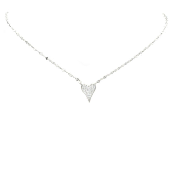 Sterling Silver CZ Pave Heart Pendant Necklace