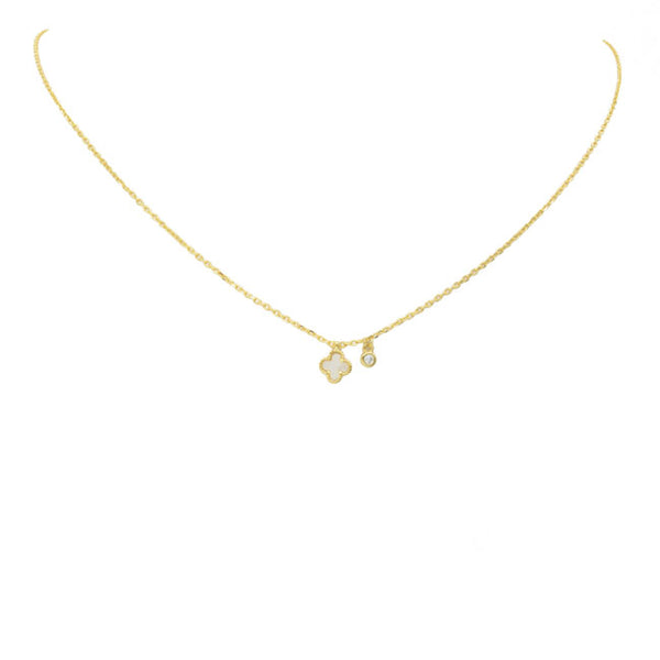 Sterling Silver Gold Plated CZ Clover Necklace