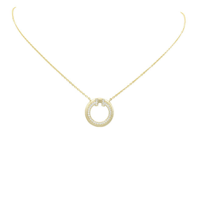 Sterling Silver Gold Plated CZ Open Circle Necklace