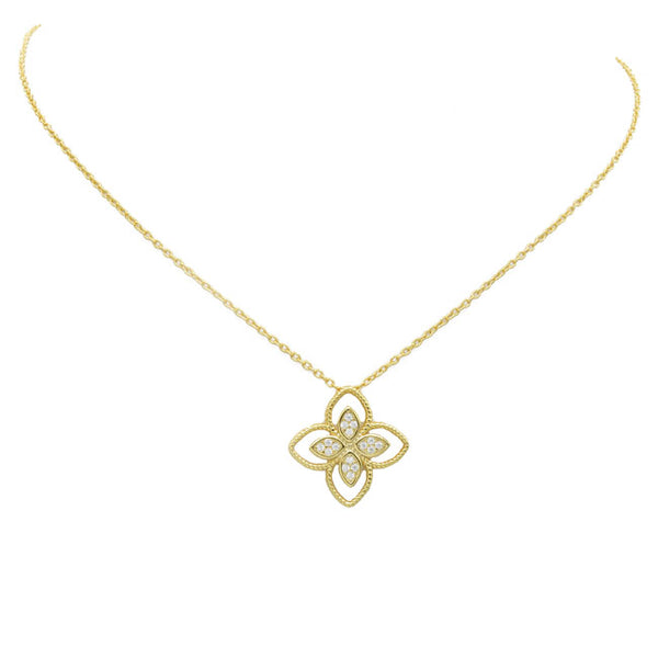 Sterling Silver Gold Plated CZ Clover Necklace