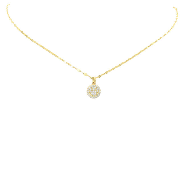 Sterling Silver Gold Plated CZ Happy Face Necklace