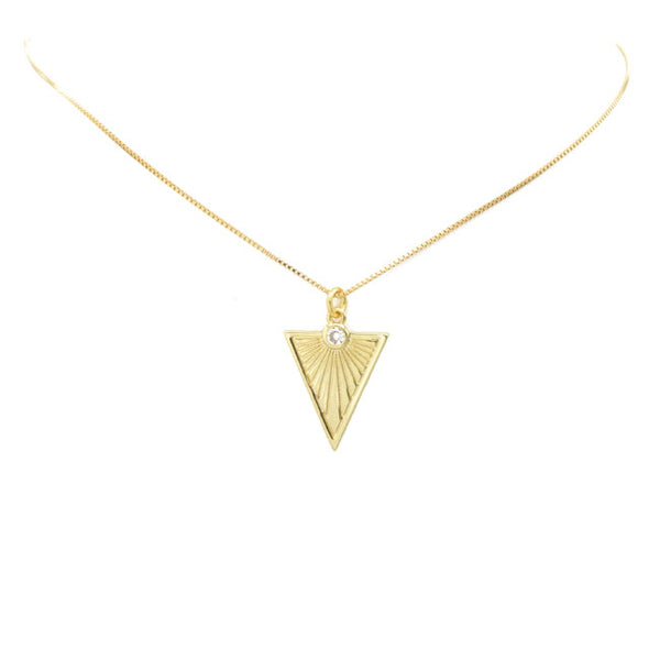 Gold Filled CZ Triangle Pendant Necklace