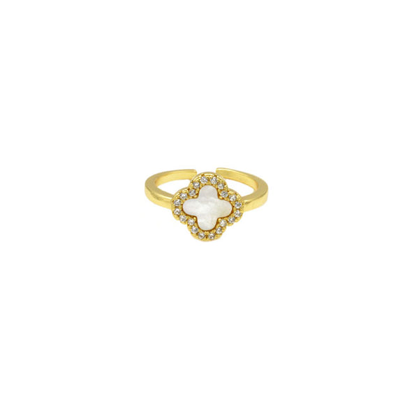 Gold Cubic Zirconia Clover Adjustable Ring