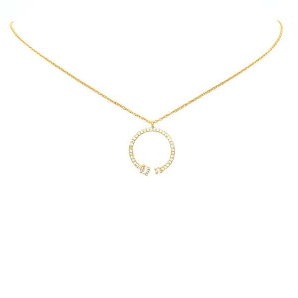 Sterling Silver Gold Plated CZ Open Circle Necklace