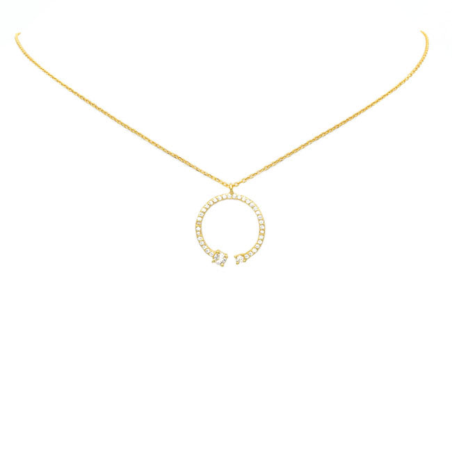 Sterling Silver Gold Plated CZ Open Circle Necklace