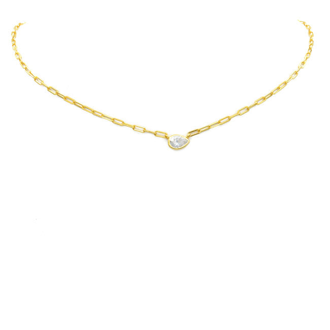 Sterling Silver Gold Plated CZ Teardrop Necklace