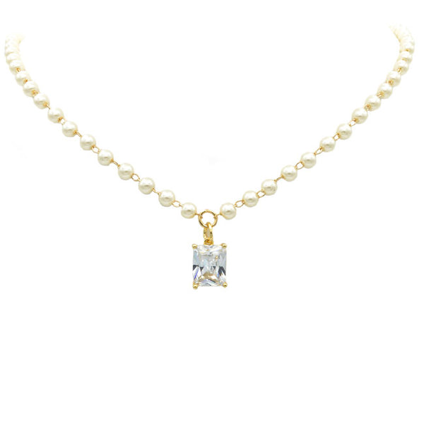 Gold Filled CZ Pearl Pendant Necklace