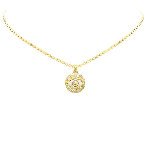 Gold Filled CZ Evil Eye Pendant Necklace