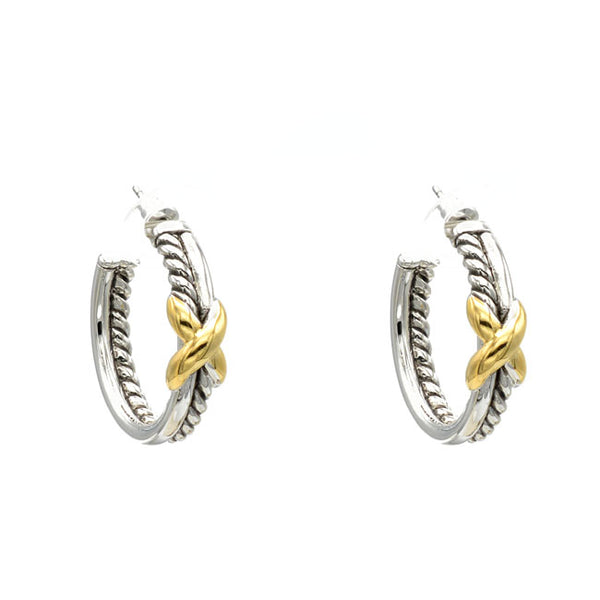 Two Tone X Hoop Earring