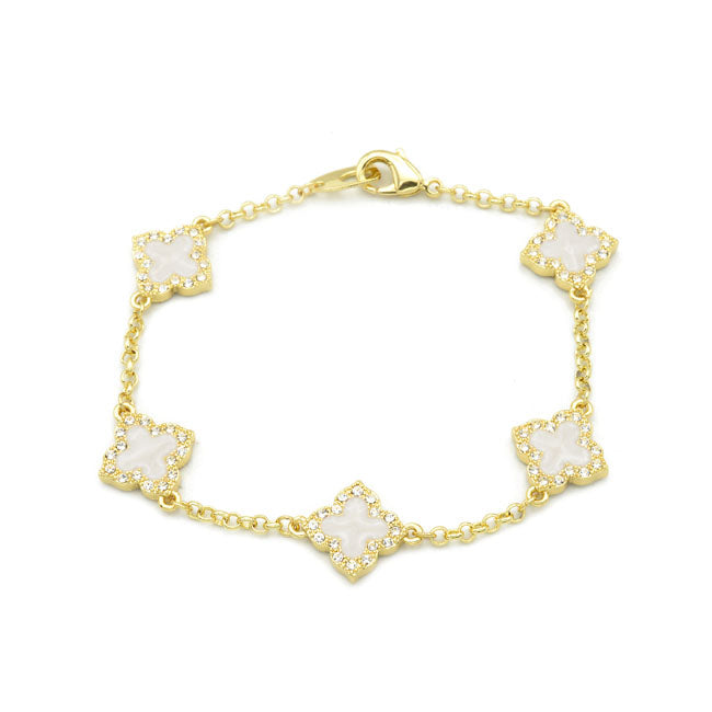 Gold CZ Clover Chain Bracelet