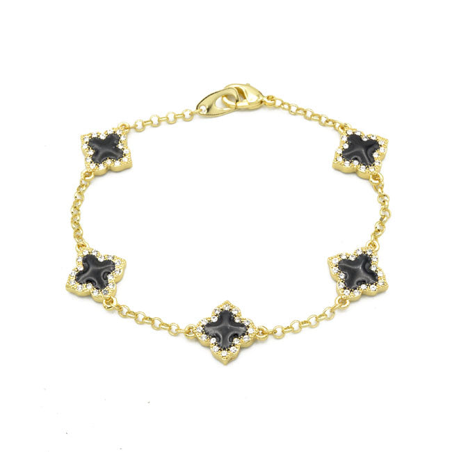 Gold CZ Clover Chain Bracelet