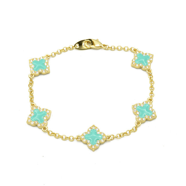 Gold CZ Clover Chain Bracelet