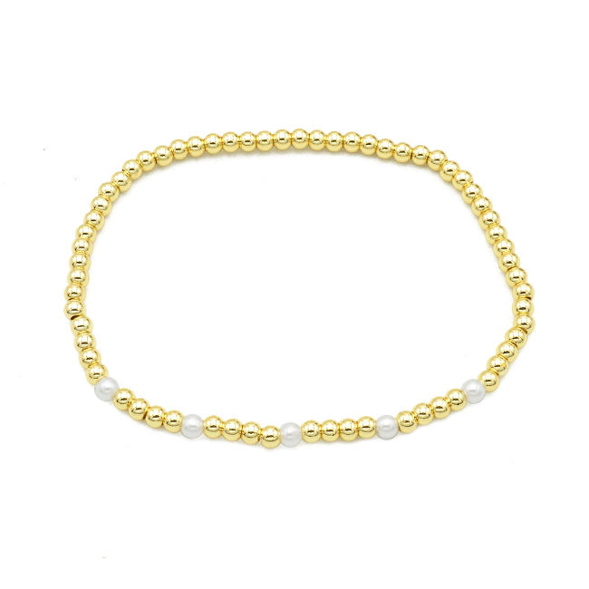 Gold & Pearl Beaded Stretch Bracelet