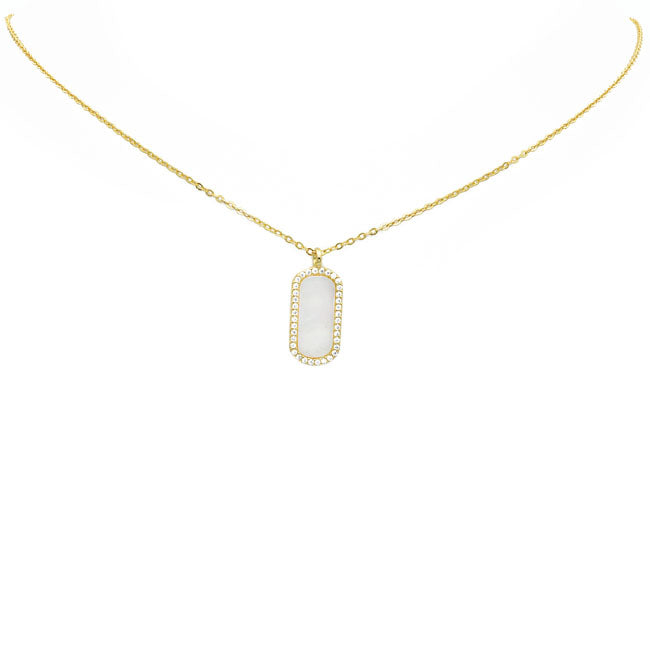 Sterling Silver Gold Plated CZ Bar Necklace