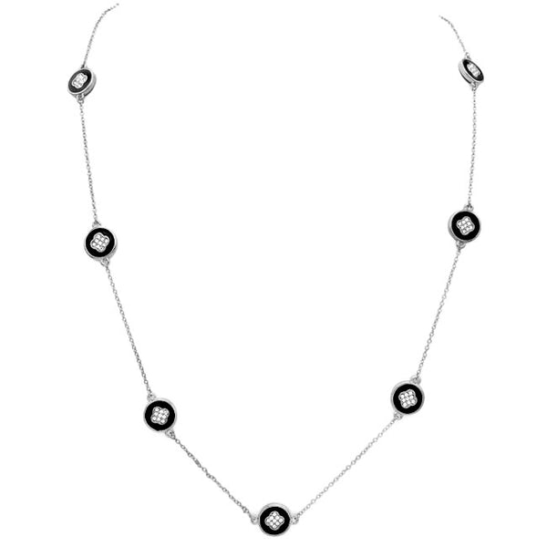 Silver & Black CZ Clover Necklace