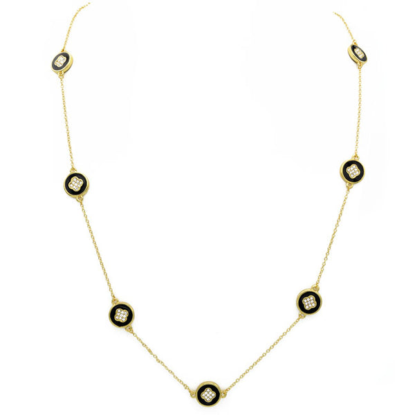 Gold & Black CZ Clover Necklace