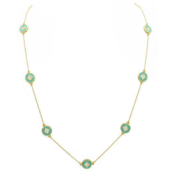 Gold & Turquoise CZ Clover Necklace