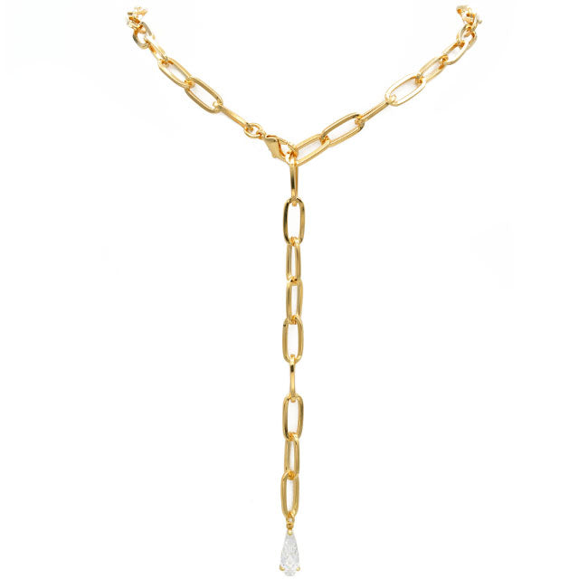 Gold CZ Y Shaped Necklace