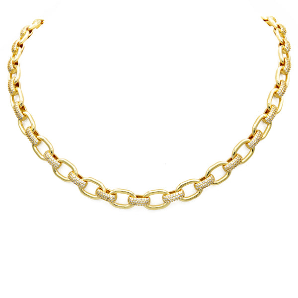 Gold CZ Link Chain Necklace