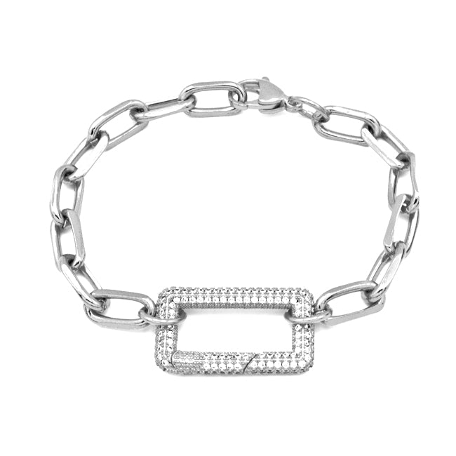 Silver Linked Chain Bracelet with CZ Station