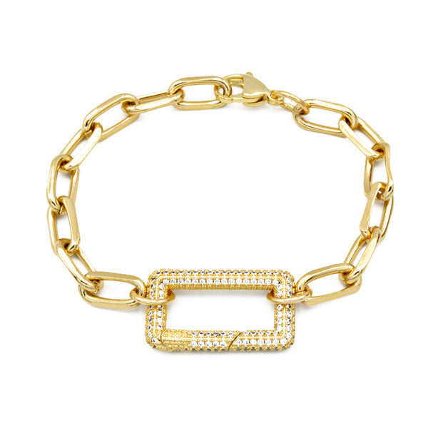 Gold Linked Chain Bracelet with CZ Station