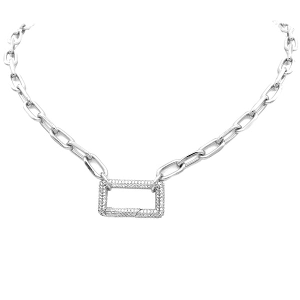 Silver Linked Chain Necklace with CZ Station